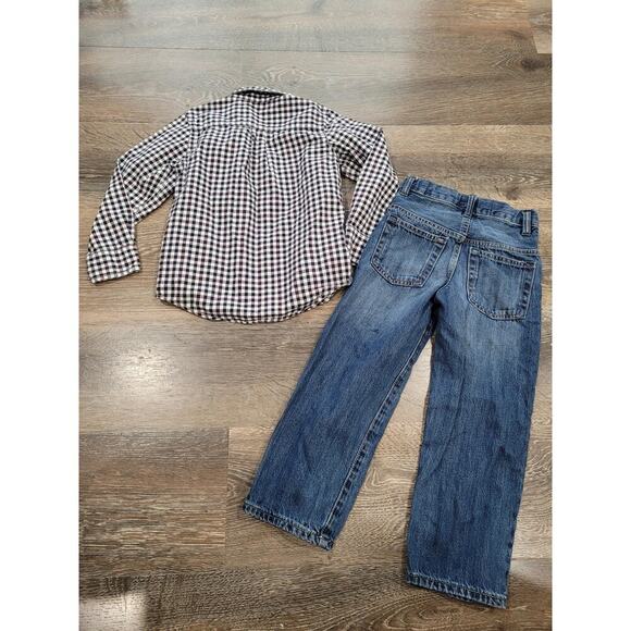 Gap Boys Size 5 Loose Fit Jeans and Gingham Button Shirt Outfit #7 - Picture 2 of 5